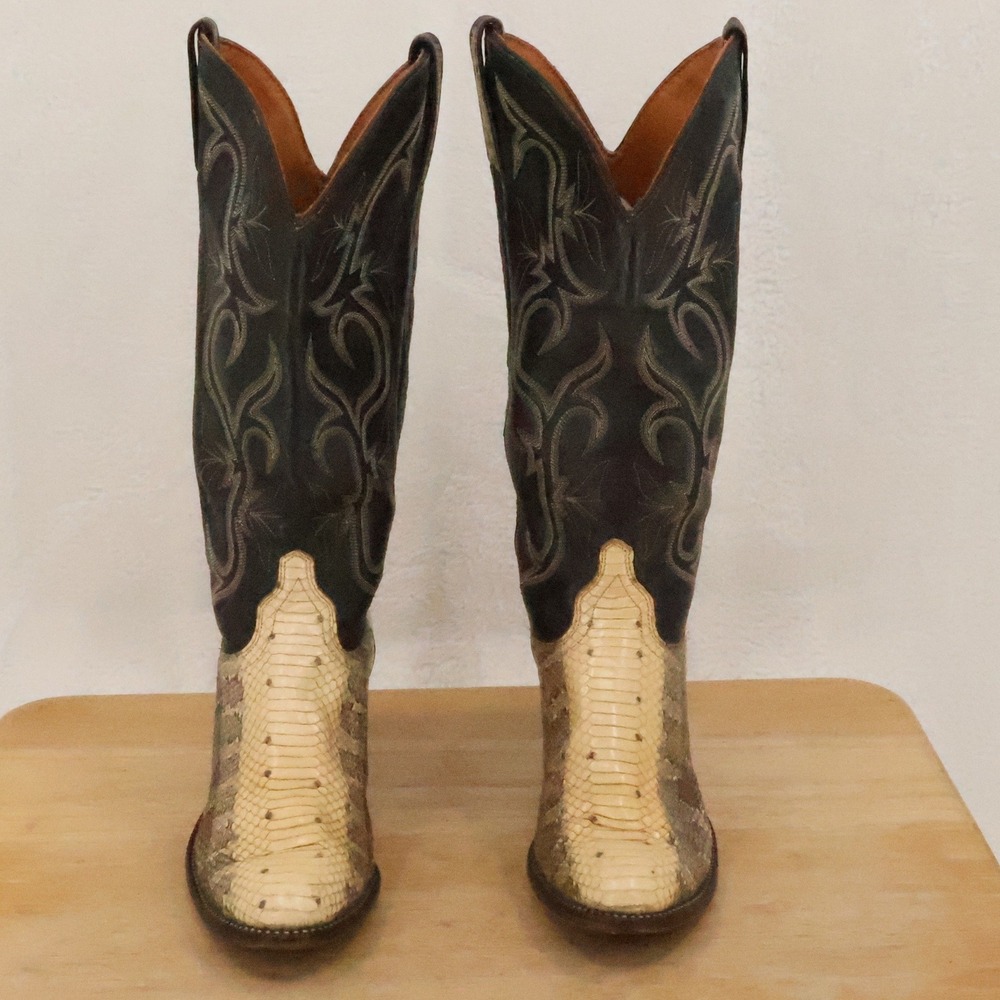 Vintage J Chisholm 877 Leather Western Boots Size 6.5 M Line Dance Handmade USA